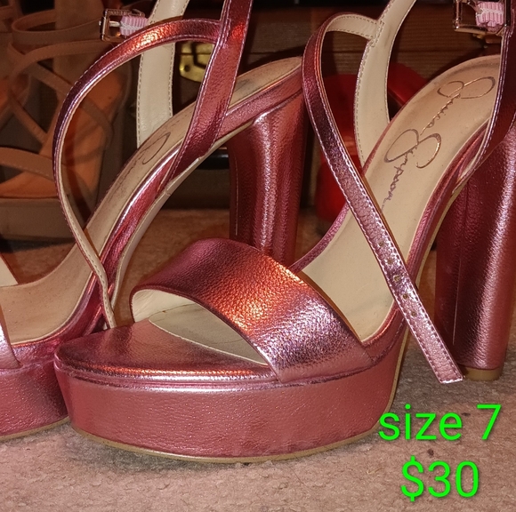 Jessica Simpson Metallic Pink Strappy Heels - Picture 2 of 3
